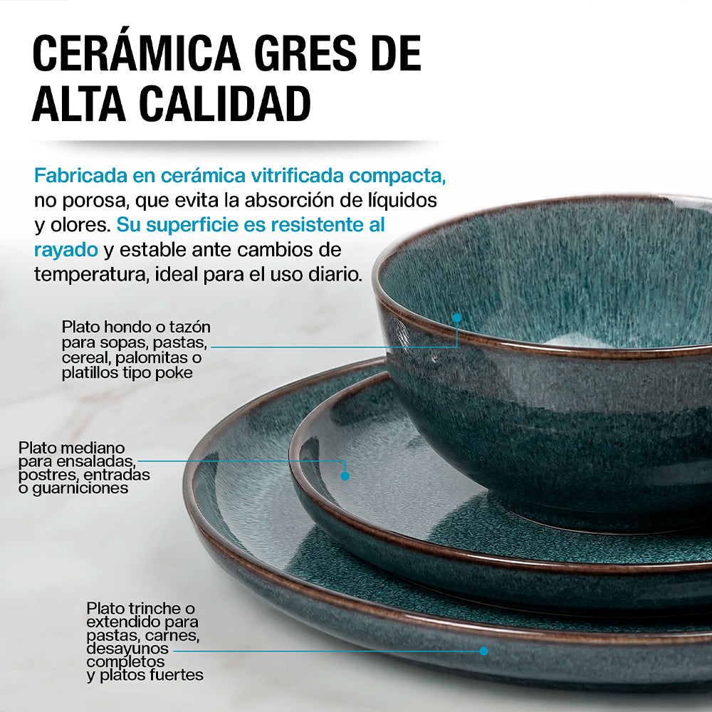 Vajilla de Gres Reactive Glaze, 16 Piezas para 4 Personas