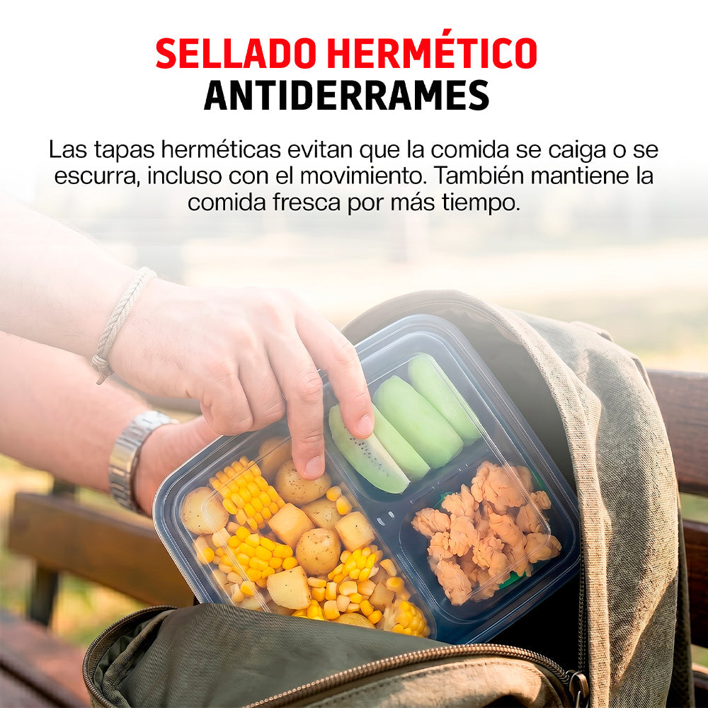 Set de 21 Contenedores Bento con 3 Compartimentos