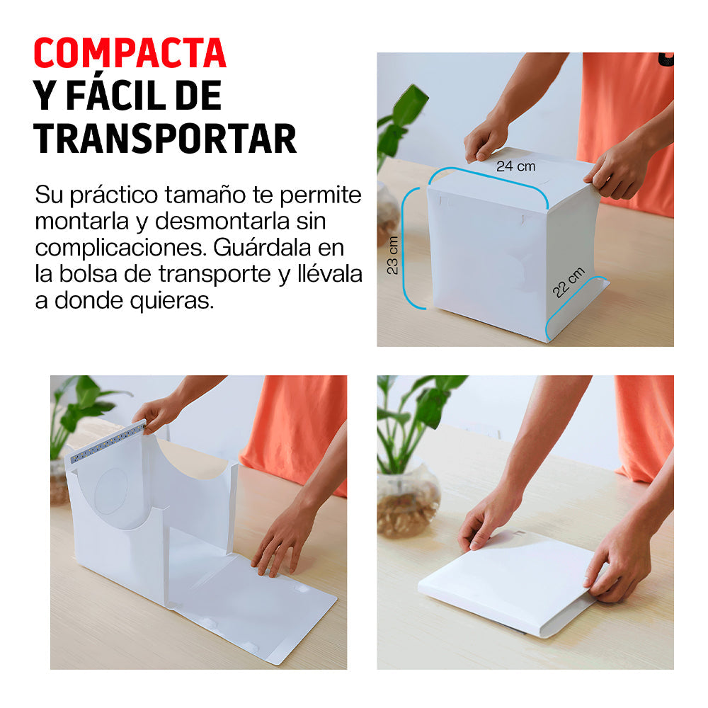 Caja de luz portátil 24 cm con LED y 6 fondos