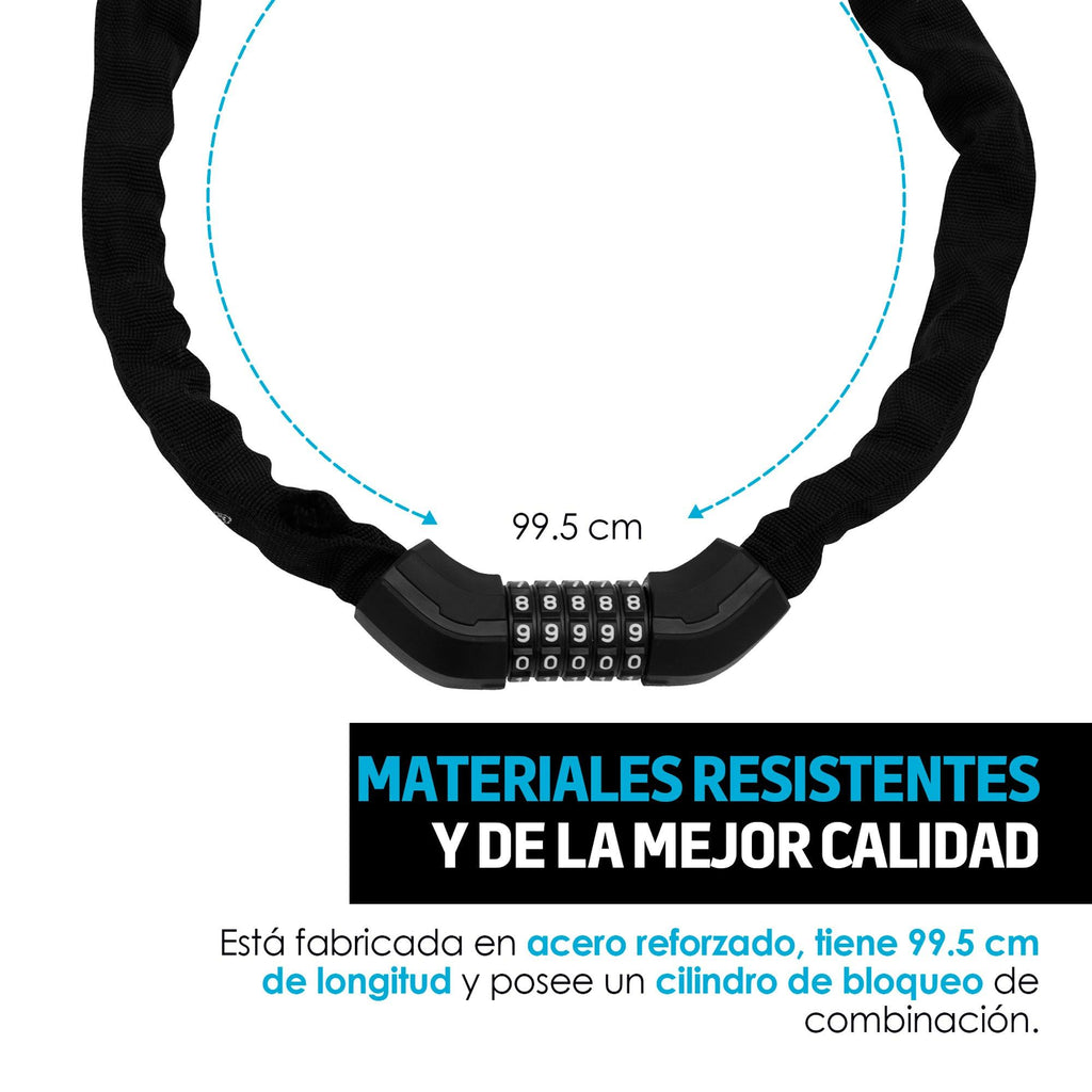 Candado de cadena para bicicleta con combinación de 5 dígitos