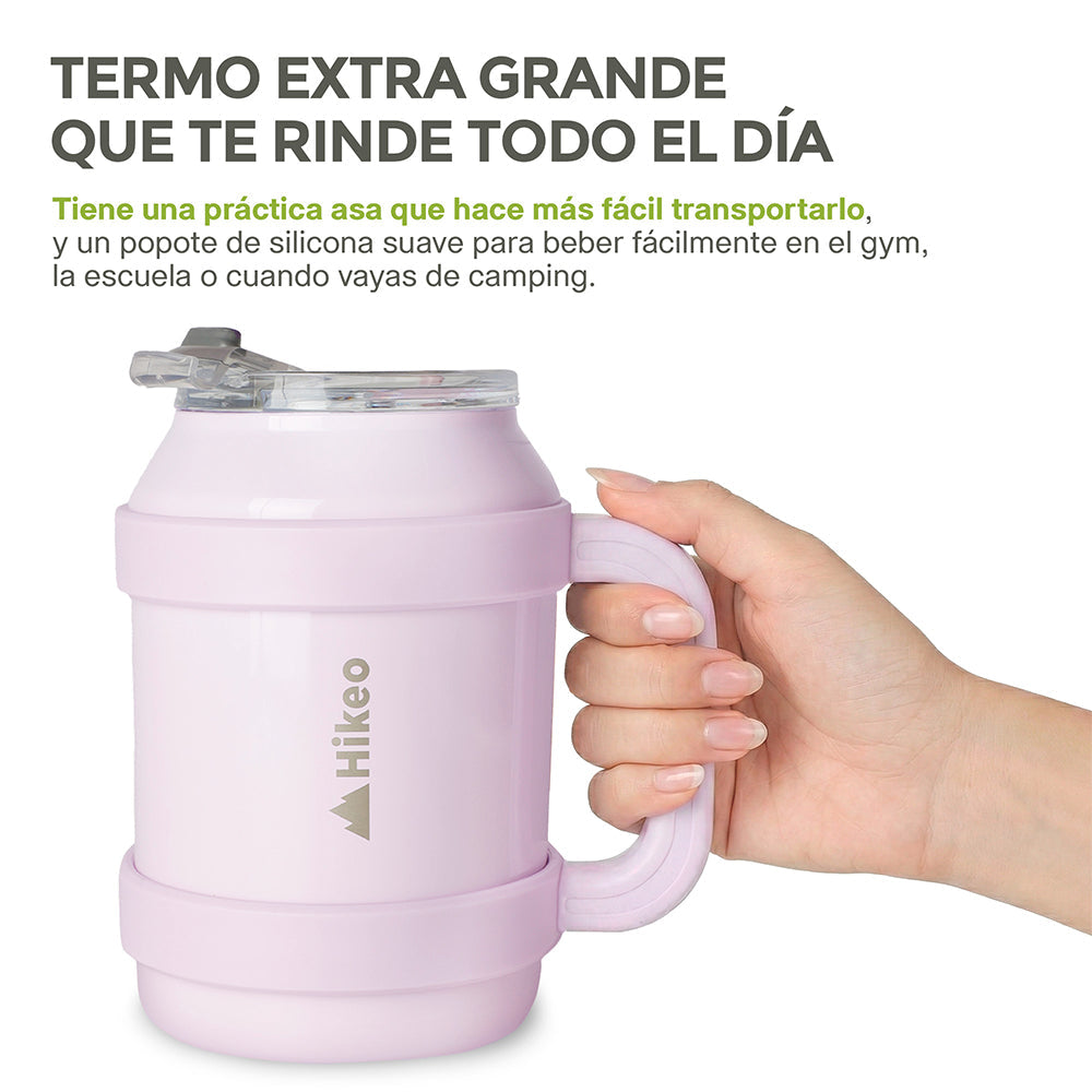 Termo de Acero Inoxidable 1.5 L con Popote y Asa HIKEO