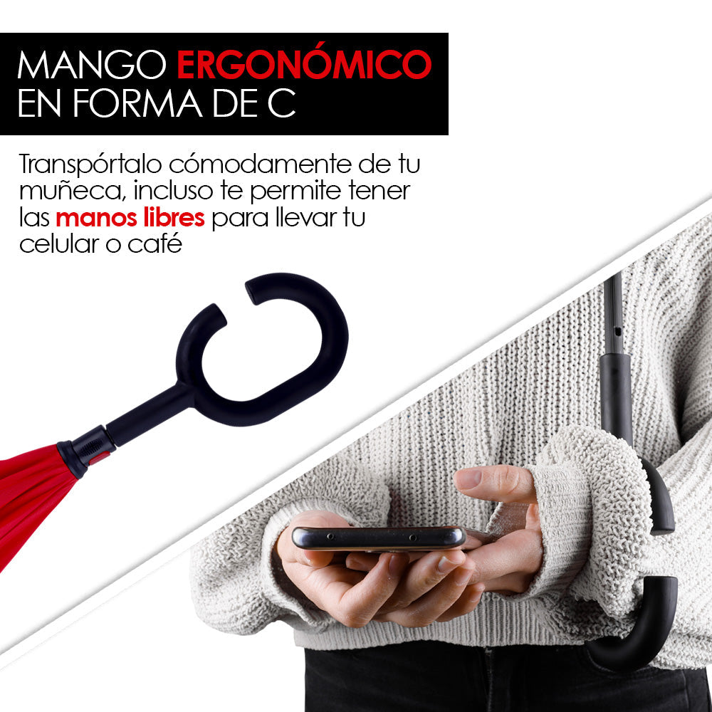Paraguas Invertido de Doble Capa con Mango en C, 100 cm