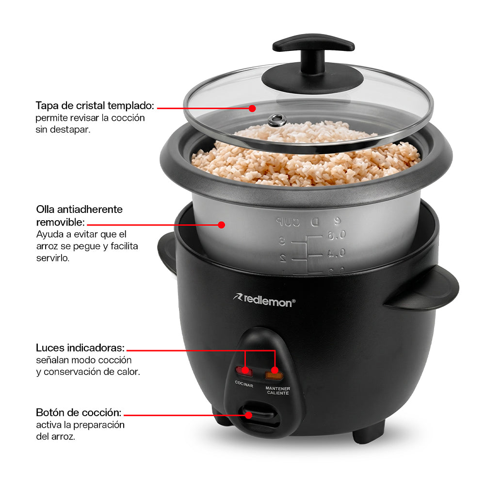 Arrocera Eléctrica Pequeña 0.6 L Antiadherente para 6 Tazas de Arroz Cocido