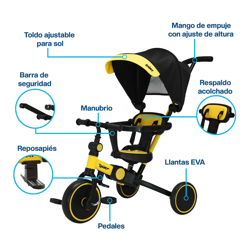 Triciclo Evolutivo 5 en 1 Plegable para Niños Shimy