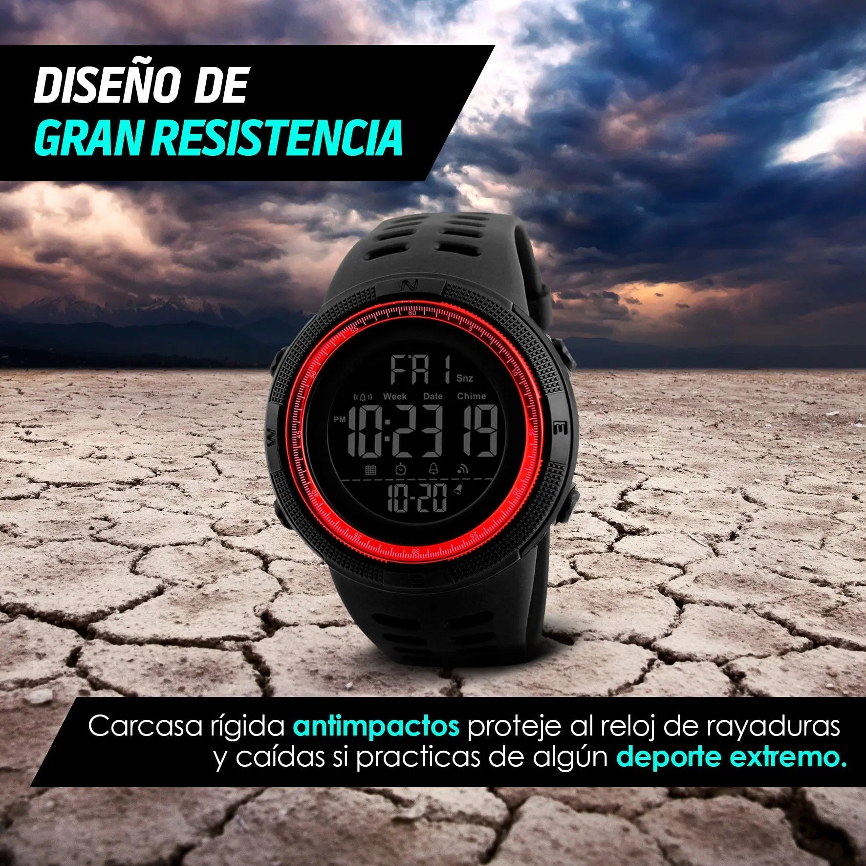 Reloj Deportivo Resistente Agua Digital, Alarma, Cronómetro 1251
