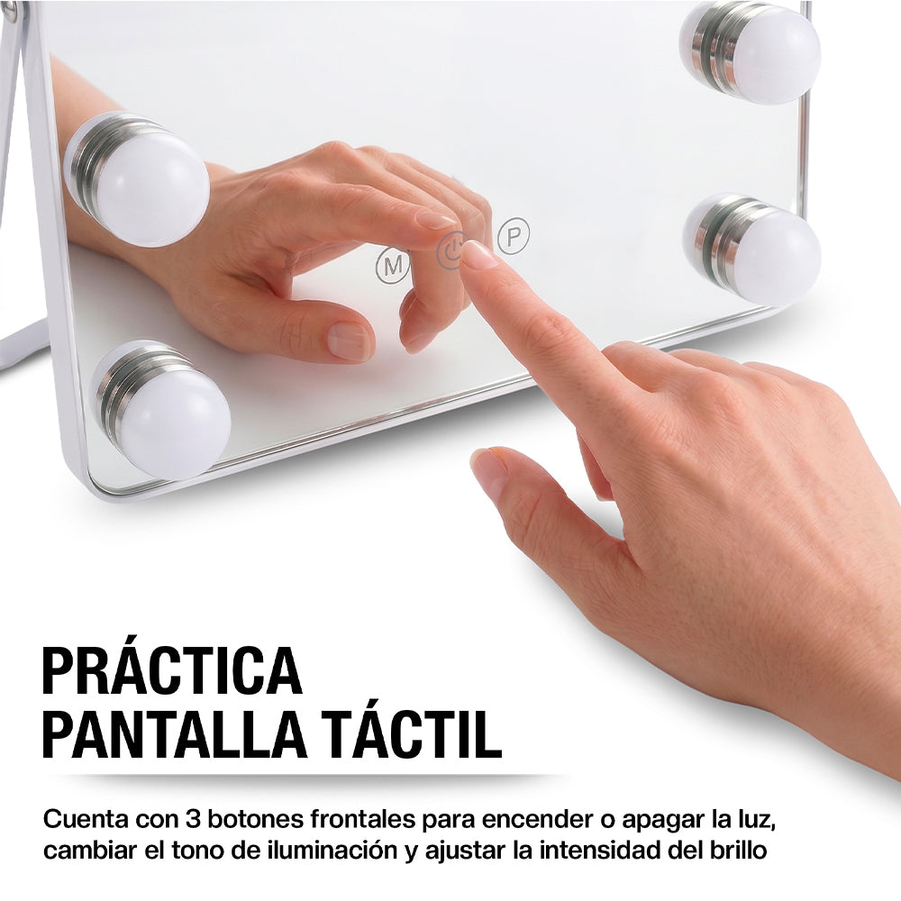 Espejo con Luz LED para Maquillaje tipo Hollywood (31x26 cm)