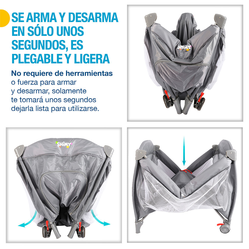 Cuna de Viaje 4 en 1 con Corral, Cambiador y Mosquitero Shimy