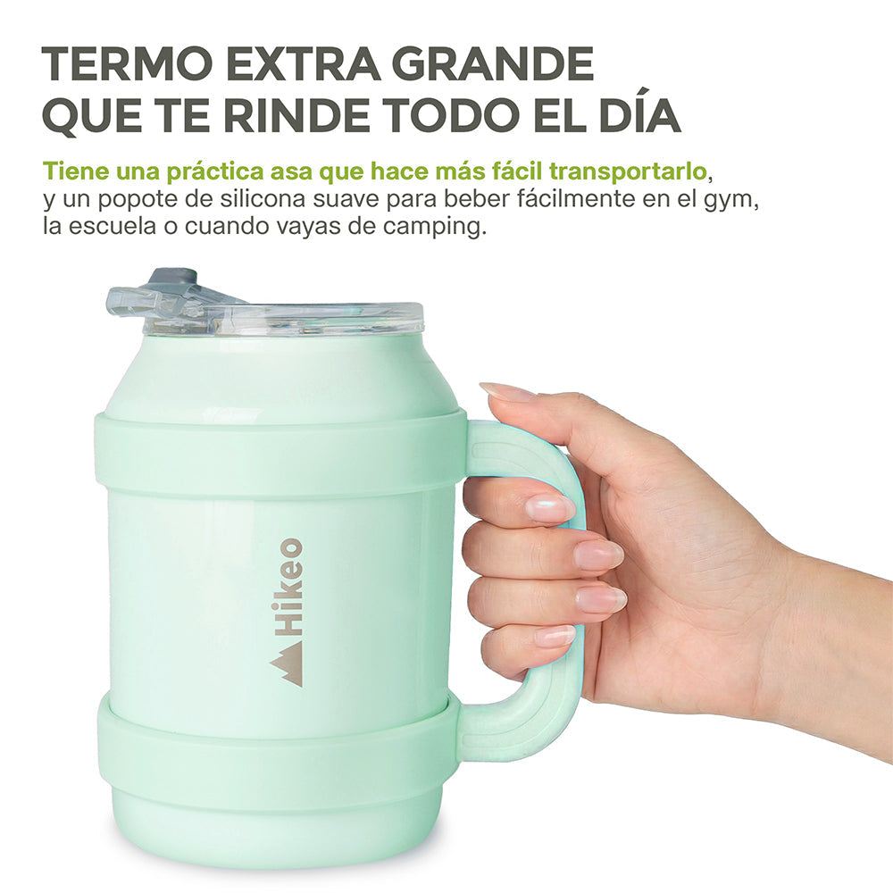 Termo de Acero Inoxidable 1.5 L con Popote y Asa HIKEO