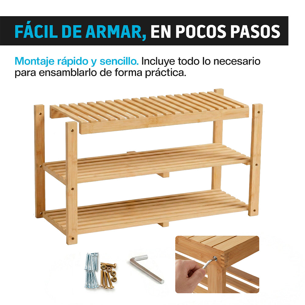 Zapatera de Bambú de 3 Niveles para 8 a 10 Pares