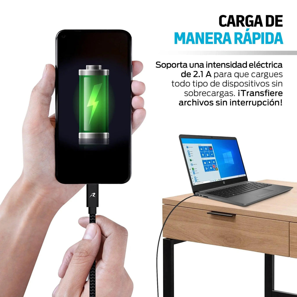 Cable USB a USB-C de 3 m con recubrimiento de nylon
