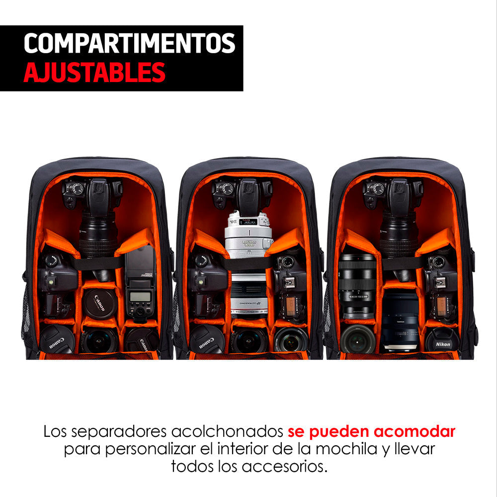 Mochila para Cámara Fotográfica con Compartimentos M-3000