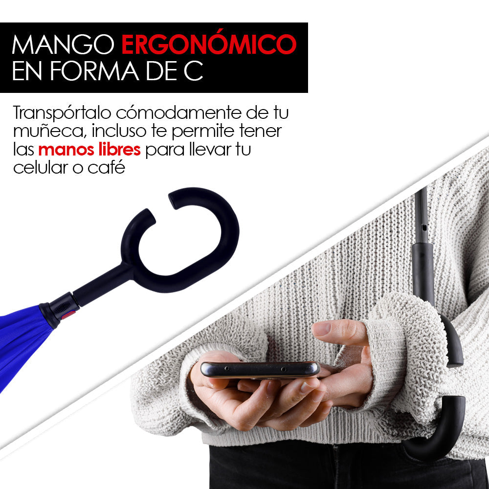 Paraguas Invertido de Doble Capa con Mango en C, 100 cm
