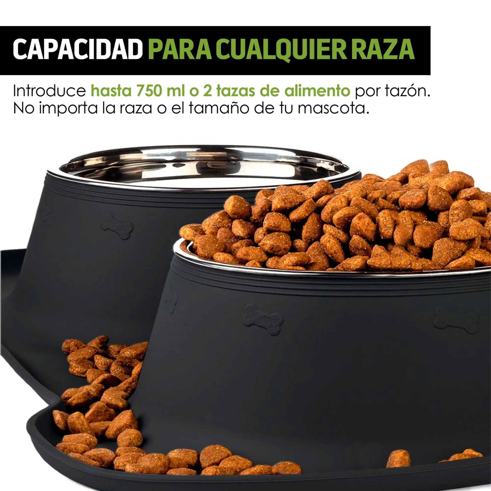 Plato para Perro Con 2 Tazones y Tapete de Silicón