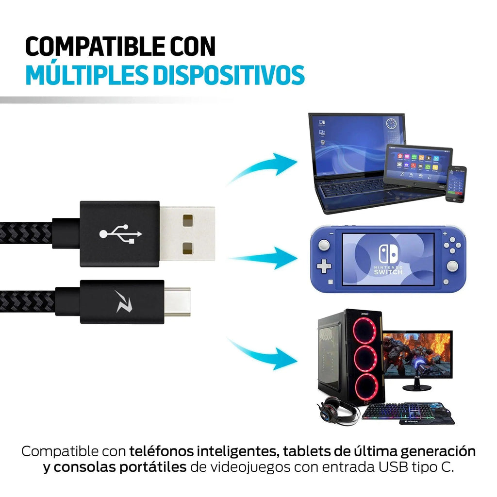 Cable USB a USB-C de 3 m con recubrimiento de nylon