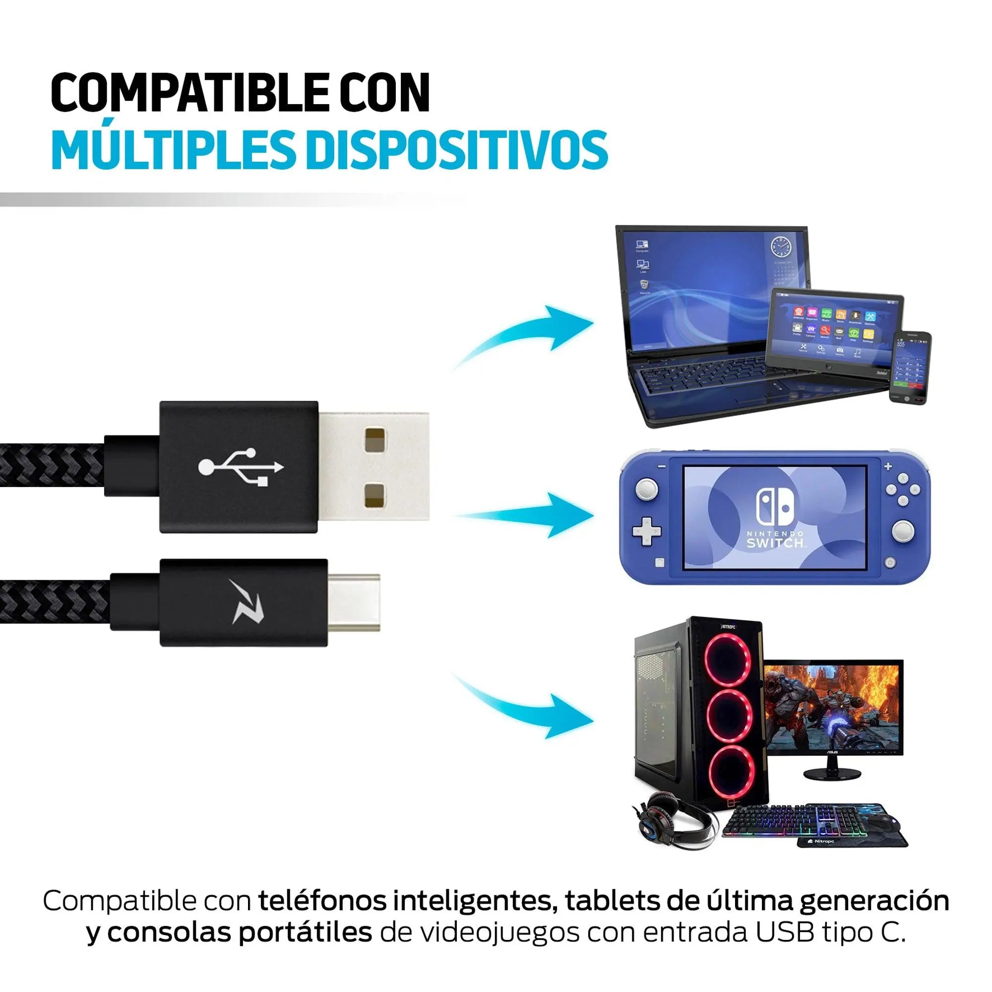 Cable USB a USB-C de 3 m con recubrimiento de nylon