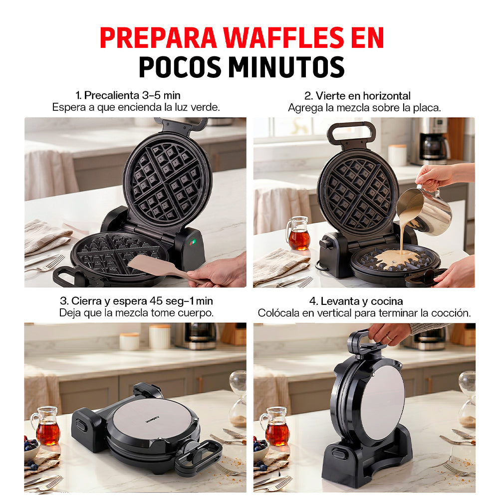 Waflera Eléctrica Vertical Antiadherente con Bordes Antiderrames Compacta