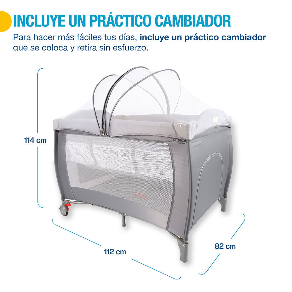 Cuna de Viaje 4 en 1 con Corral, Cambiador y Mosquitero Shimy