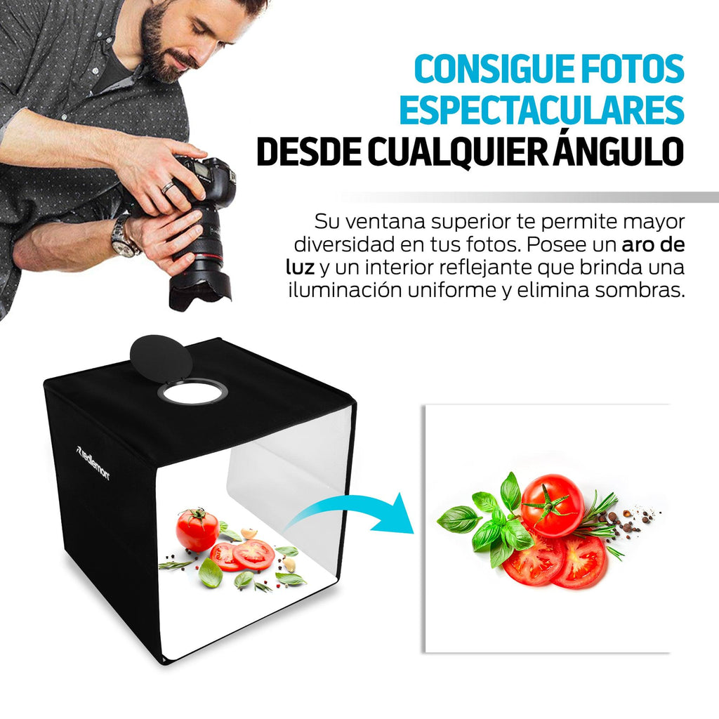 Caja de luz para fotografía 40 cm con aro LED