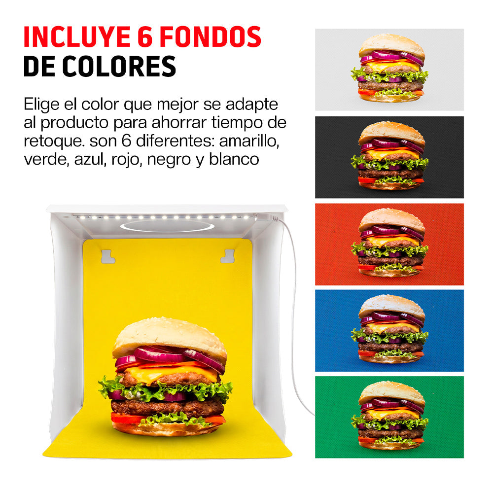 Caja de luz portátil 24 cm con LED y 6 fondos