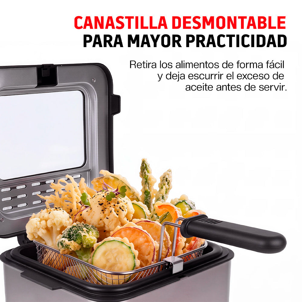 Freidora de Aceite Eléctrica 1.5 L Compacta, Canastilla Desmontable y Tapa con Ventana
