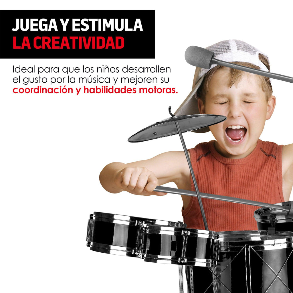 Batería Musical Infantil con Banco, Baquetas y Platillo