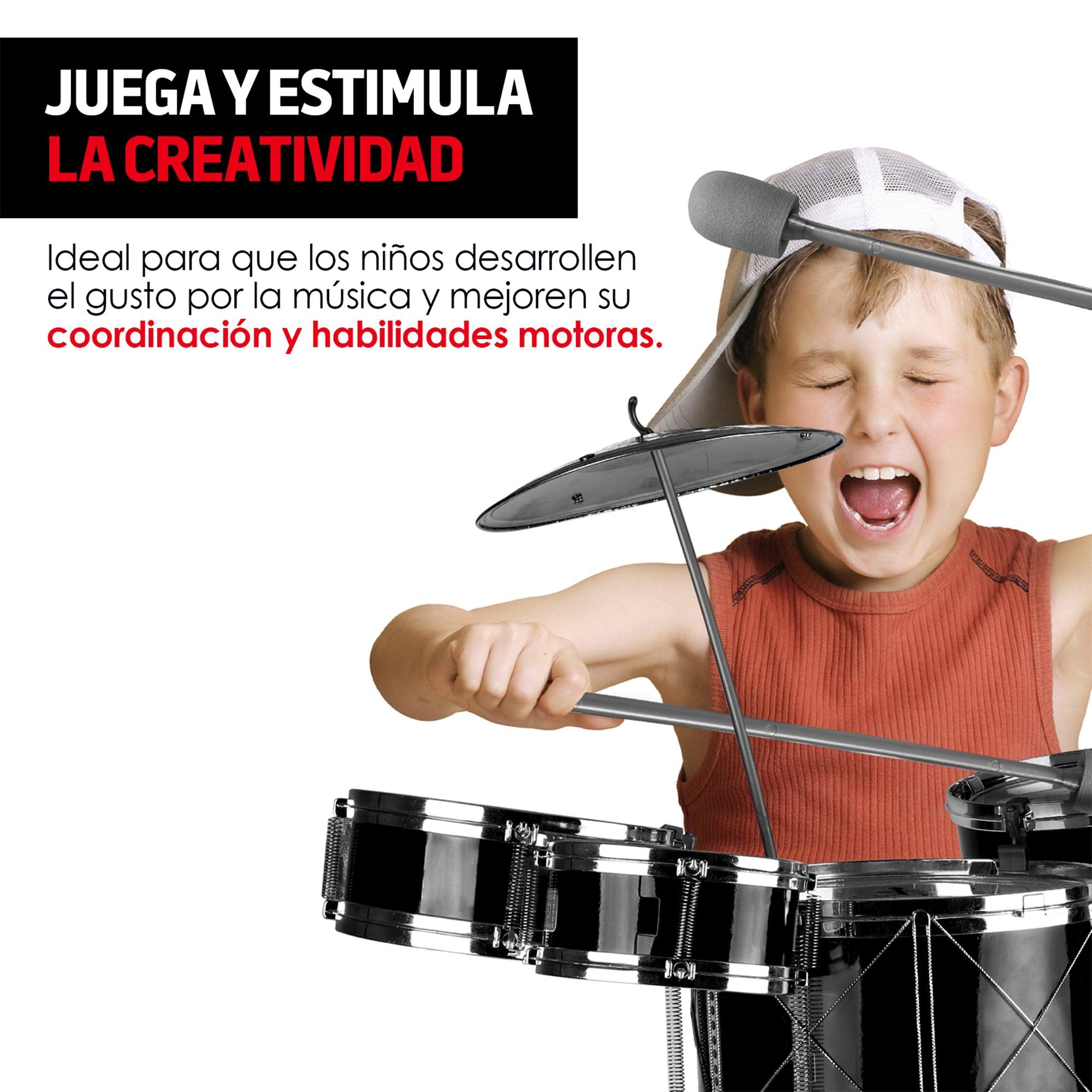 Batería Musical Infantil con Banco, Baquetas y Platillo