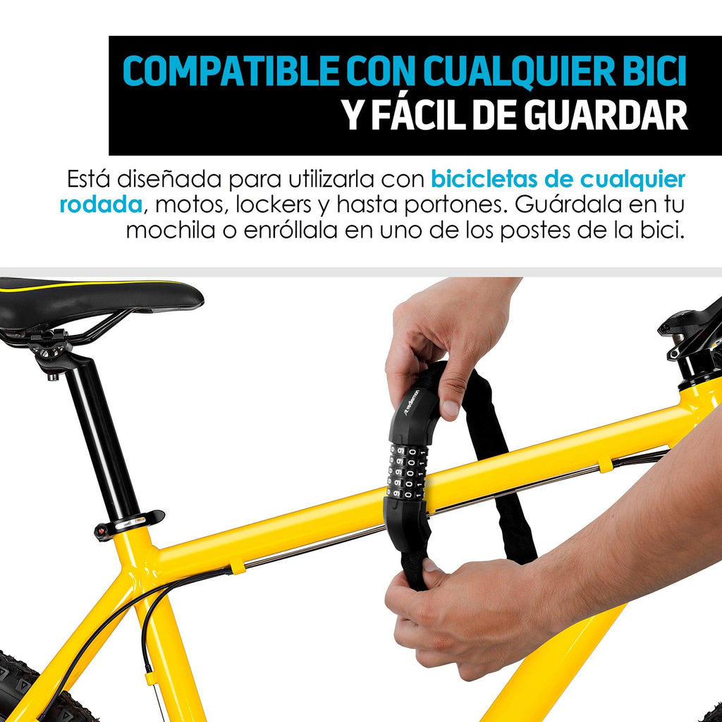 Candado de cadena para bicicleta con combinación de 5 dígitos