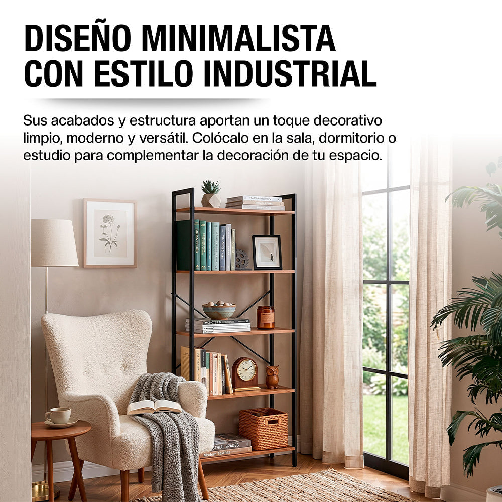 Librero de 5 Niveles Ajustables de Madera y Acero