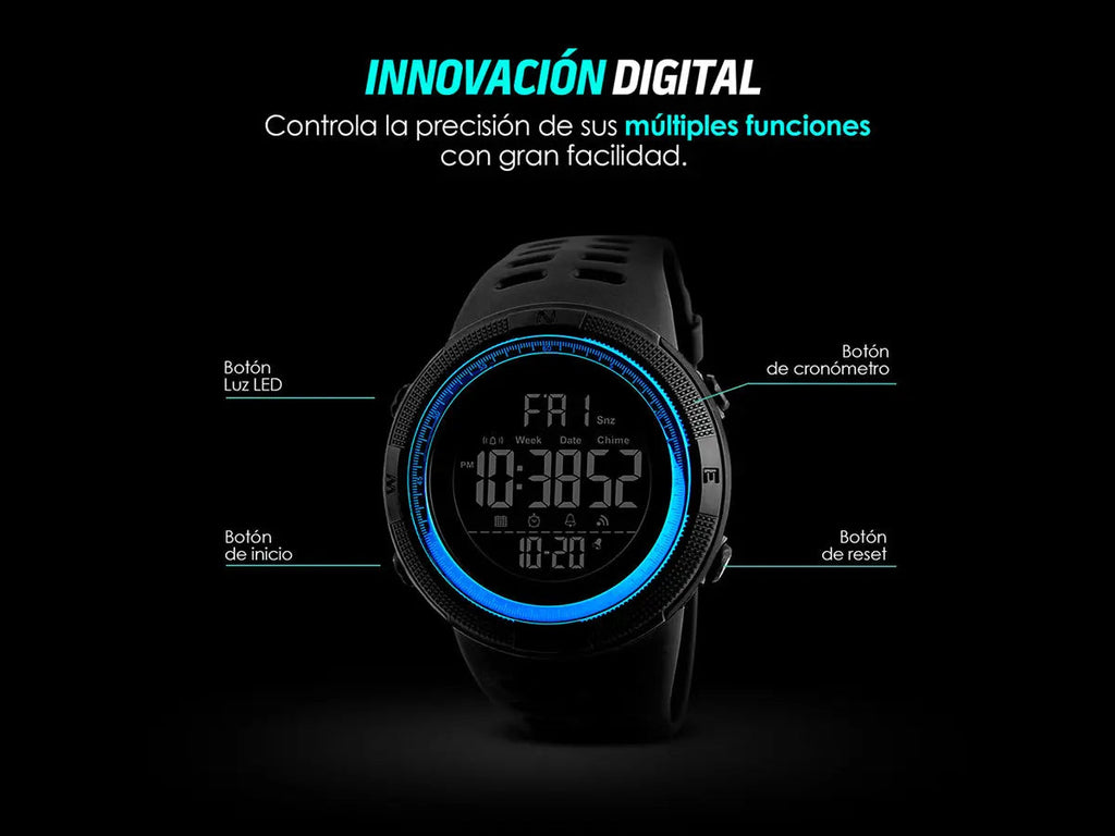 Reloj Deportivo Resistente Agua Digital, Alarma, Cronómetro 1251