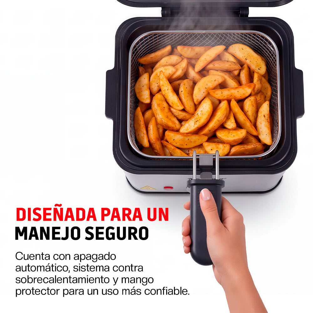 Freidora de Aceite Eléctrica 1.5 L Compacta, Canastilla Desmontable y Tapa con Ventana