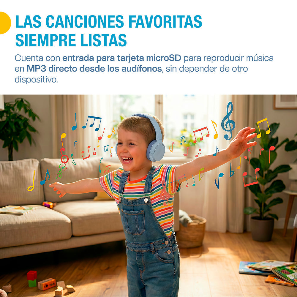 Audífonos para niños Bluetooth 5.4 con cable y microSD