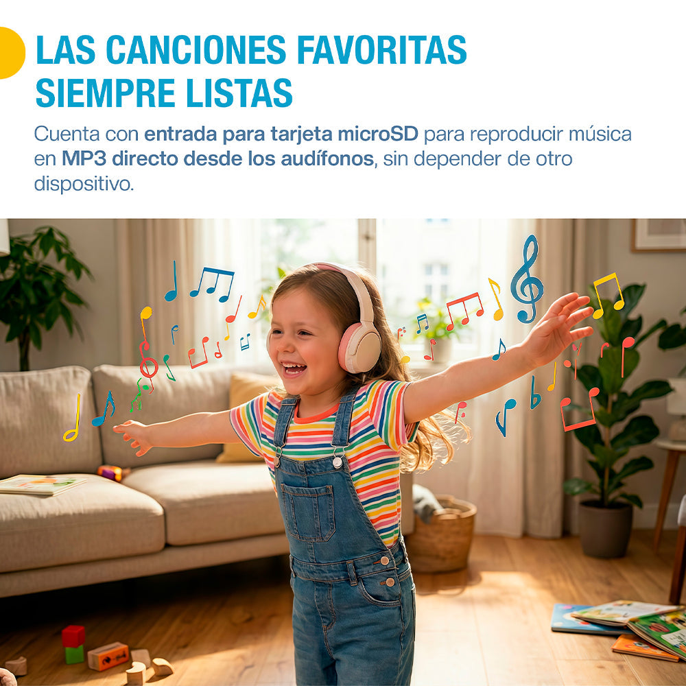Audífonos para niños Bluetooth 5.4 con cable y microSD