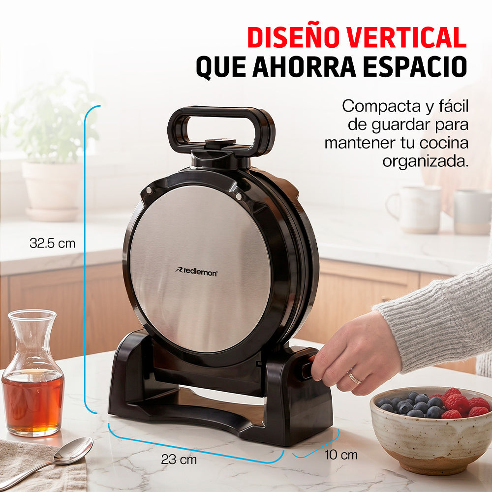 Waflera Eléctrica Vertical Antiadherente con Bordes Antiderrames Compacta
