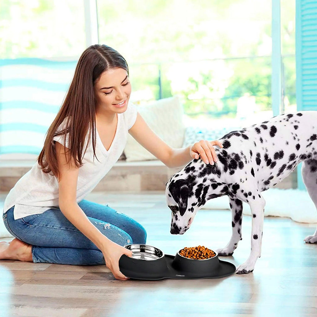Plato para Perro Con 2 Tazones y Tapete de Silicón