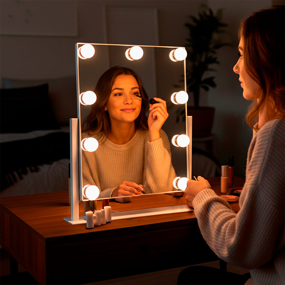 Espejo de Maquillaje con 9 Luces LED y Giro de 360°