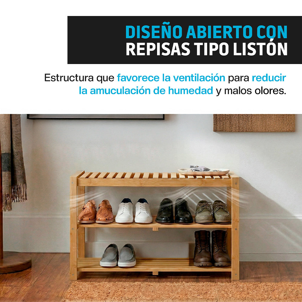 Zapatera de Bambú de 3 Niveles para 8 a 10 Pares