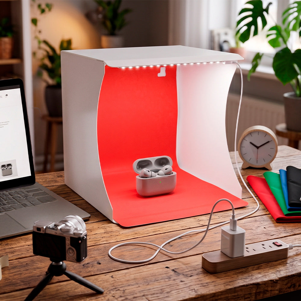Caja de luz portátil 24 cm con LED y 6 fondos