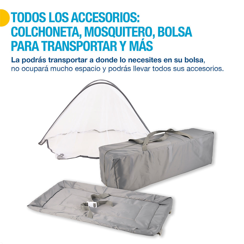 Cuna de Viaje 4 en 1 con Corral, Cambiador y Mosquitero Shimy