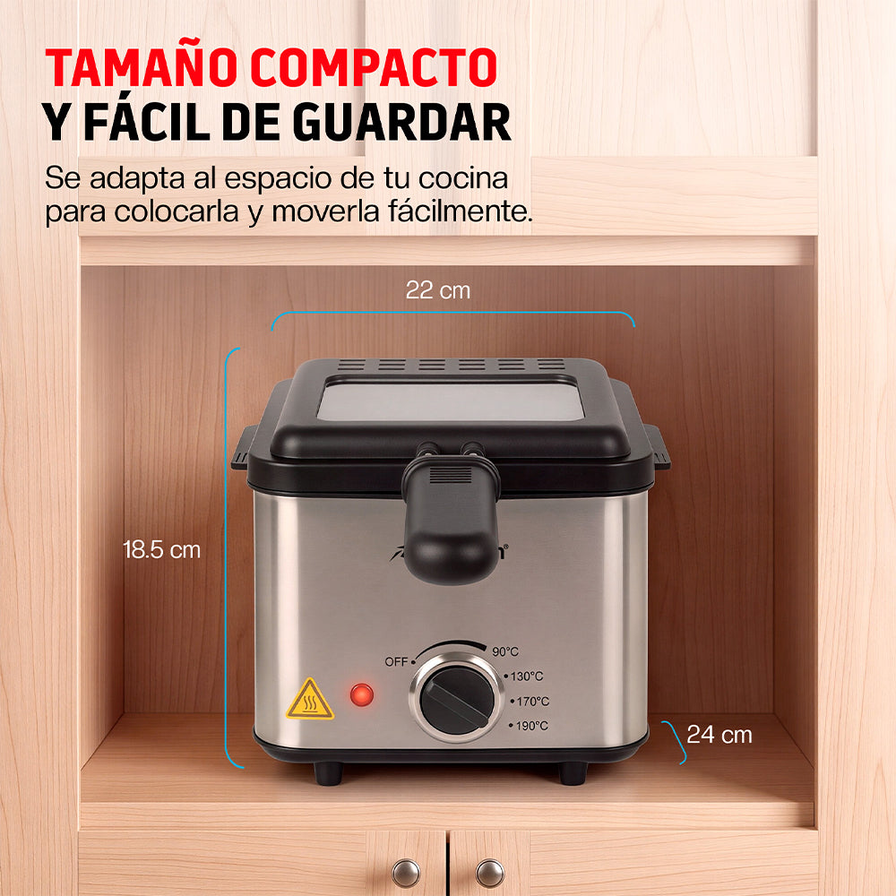 Freidora de Aceite Eléctrica 1.5 L Compacta, Canastilla Desmontable y Tapa con Ventana