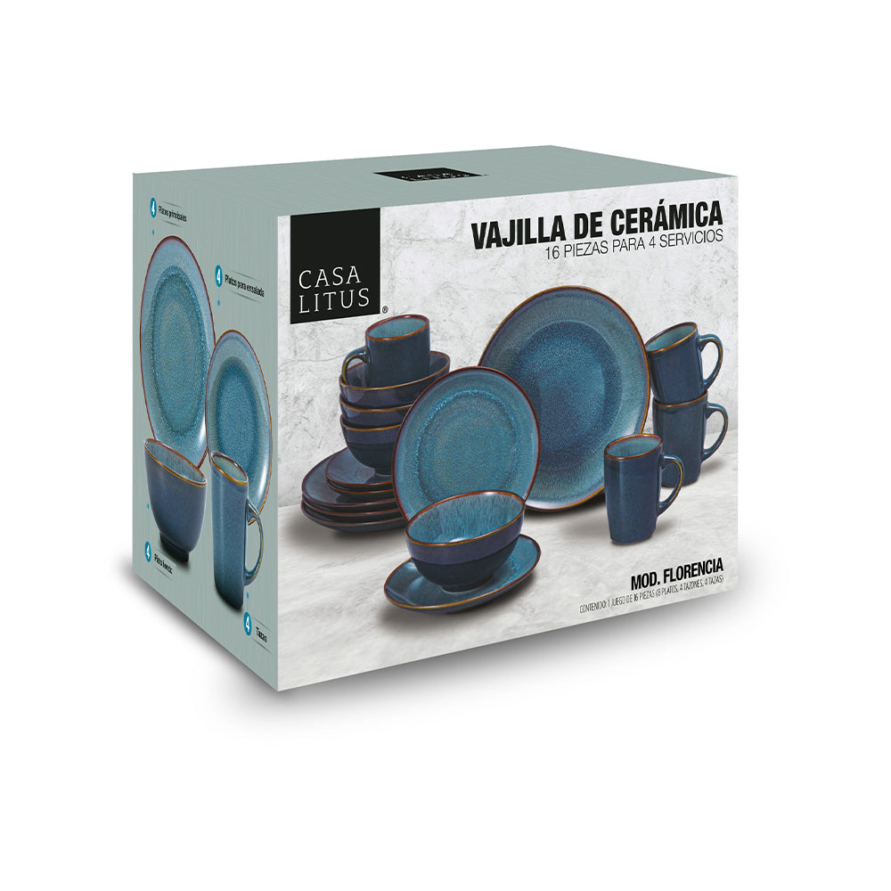 Vajilla de Gres Reactive Glaze, 16 Piezas para 4 Personas