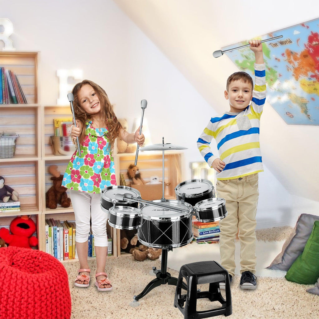 Batería Musical Infantil con Banco, Baquetas y Platillo