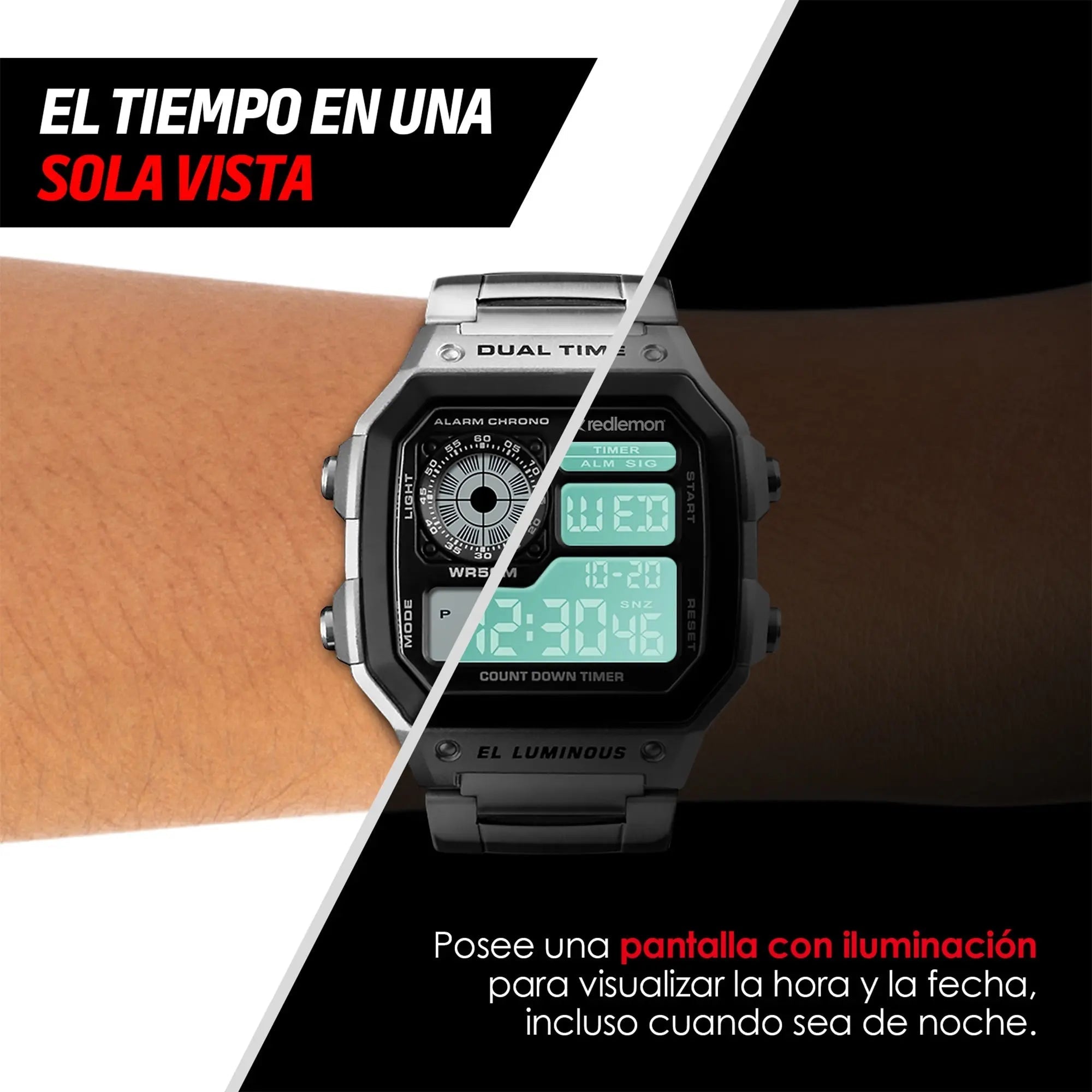 Reloj Digital Clásico con Correa de Metal Mod. 1335