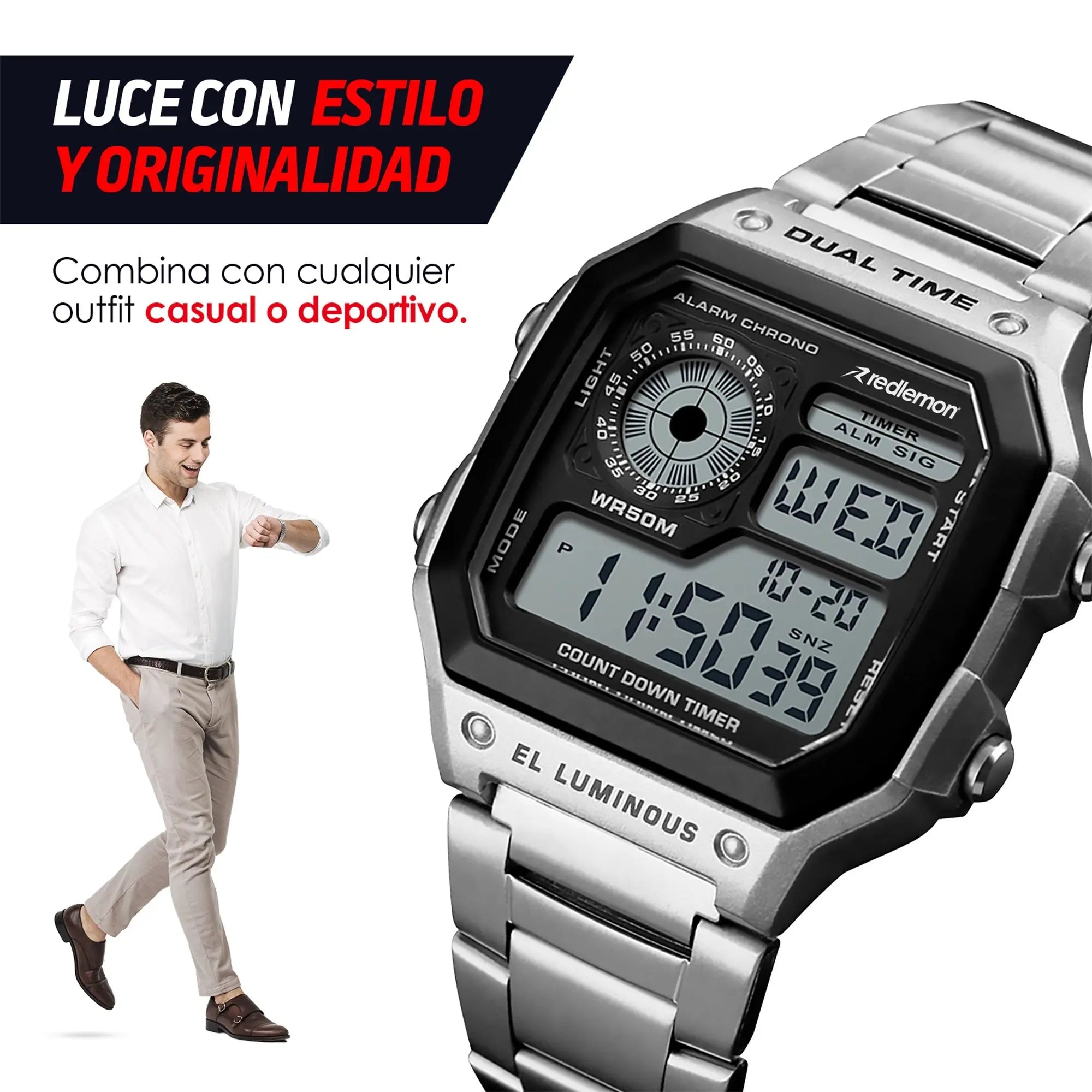 Reloj Digital Clásico con Correa de Metal Mod. 1335