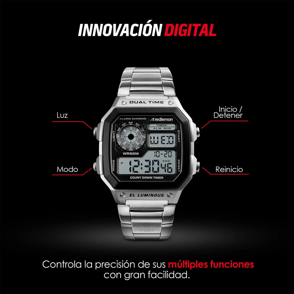 Reloj Digital Clásico con Correa de Metal Mod. 1335